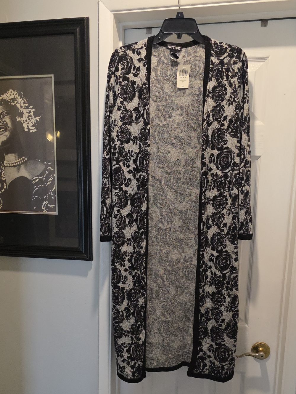 Hot Topic Black & White Floral Duster Cardigan